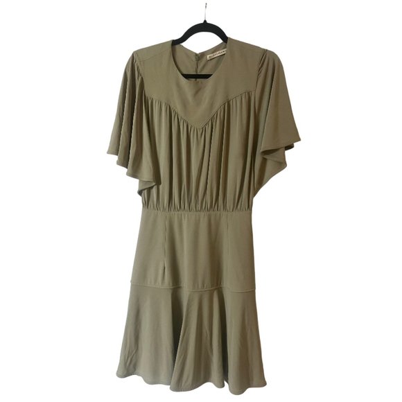 BALENCIAGA SAGE GREEN FLUTTER SLEEVE DROP WAIST A-LINE DRESS -VINTAGE! - Picture 1 of 8